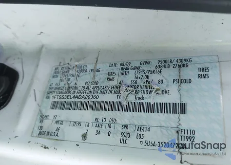 2010 Ford E-350 Super Duty Commercial/Recreational from USA, damaged, VIN 1FTSS3EL4ADA00360